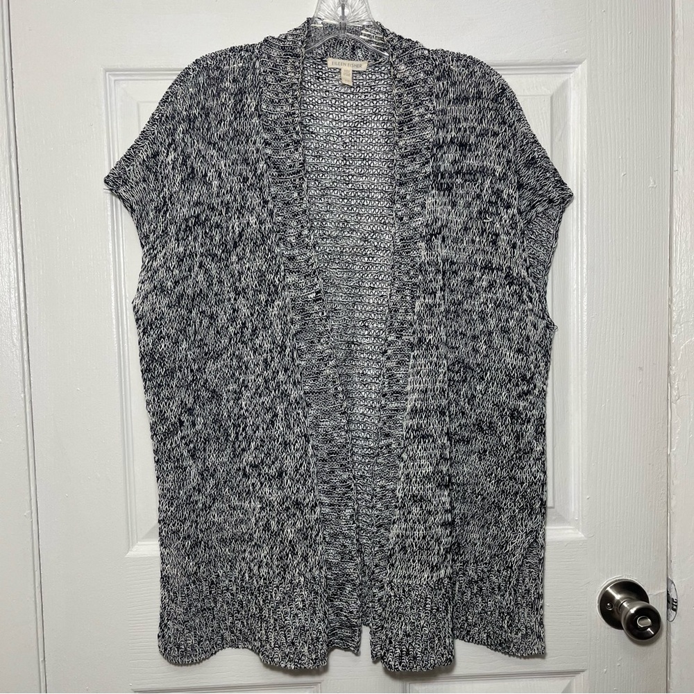 EILEEN FISHER Black and White Open Front Loose Knit Cardigan | size small - Picture 1 of 10